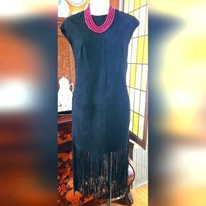 Muubaa Black Fringed Suede Dress